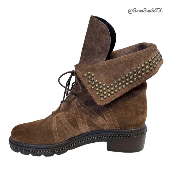 STUART WEITZMAN - Yadastud - Brown Suede Bronze Stud Moto Ankle Boots - NWOT - Picture 5 of 16